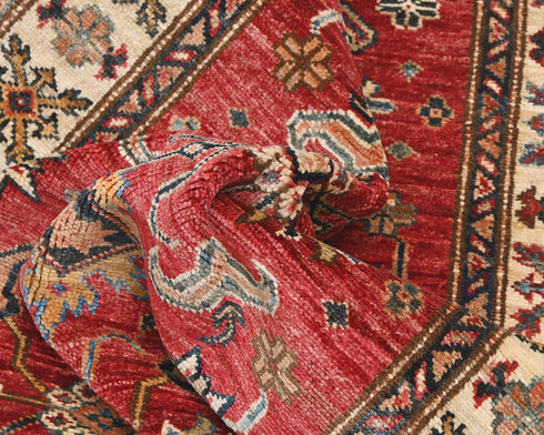 14 Feet Red Kazak Afghan Hand Knotted Wool Runner Rug